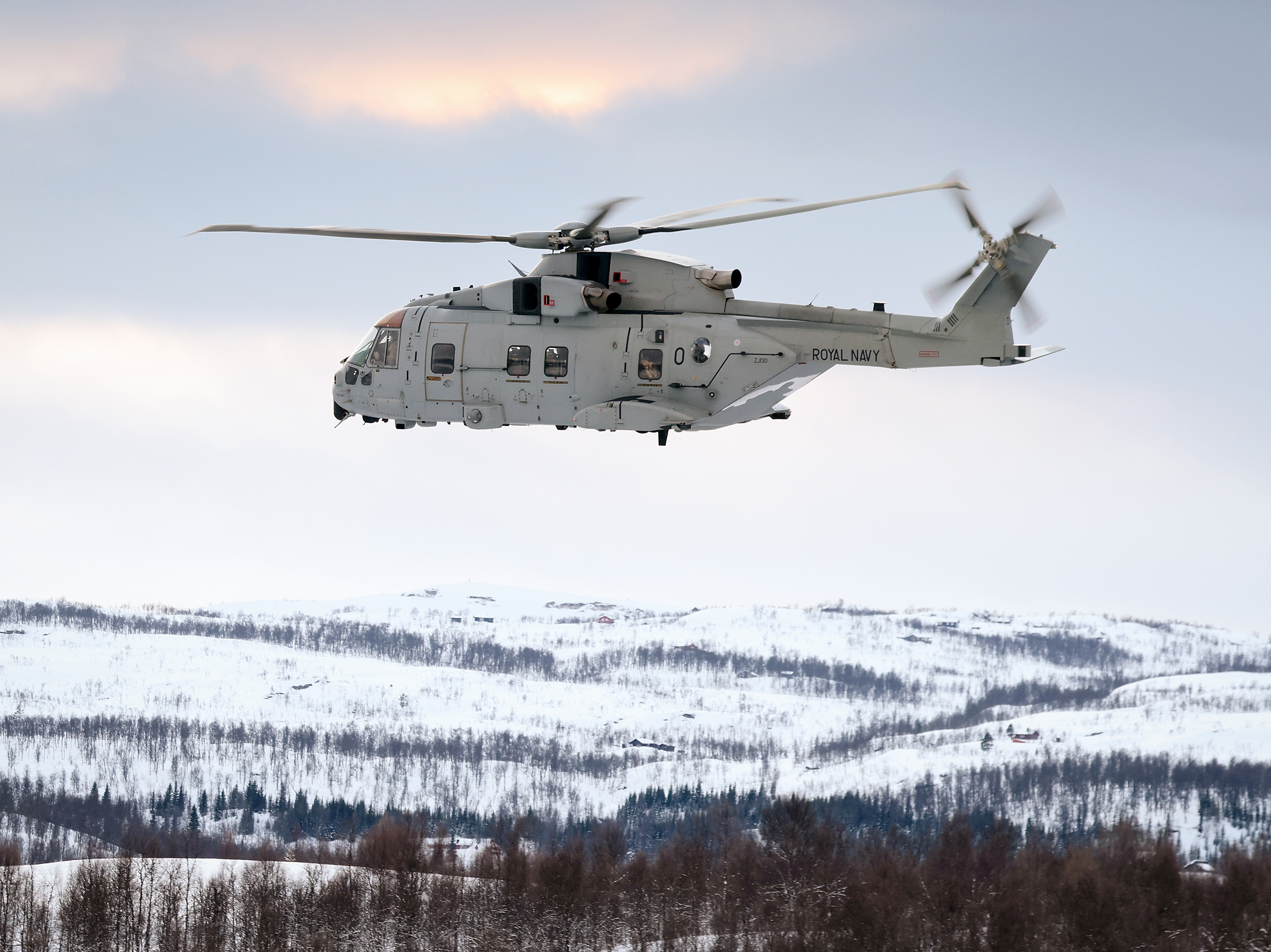 Royal Navy Merlin MK4 Helicopter above Norway 2026 Photo Print Wall Ar ...