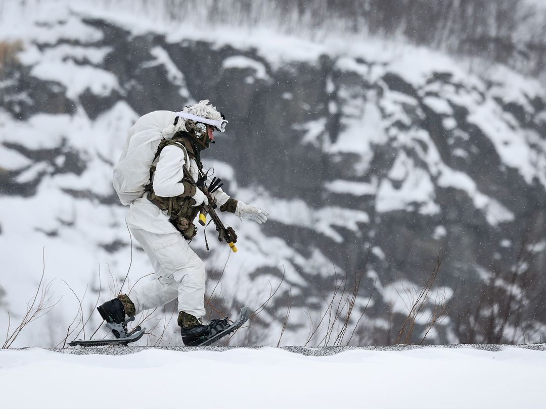 Royal Marine in Snow Shoes During Cold Weather exercise 40 Commando Marines Wall Art Military Decor Photo Print Posters, Prints, & Visual Artwork Hampshire Prints 6 x 4 No Frame No