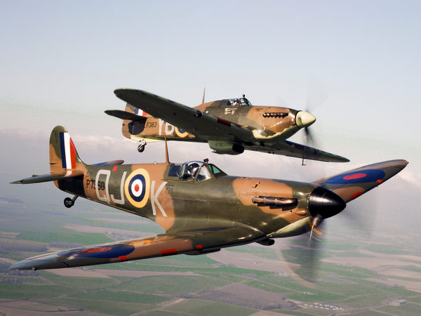 RAF Spitfire and Hurricane in Flight April 2010