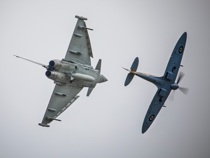 RAF Typhoon FGR4 and Spitfire in flight Photo Print - Royal Air Force Aircraft Hampshire Prints 6 x 4 No Frame No