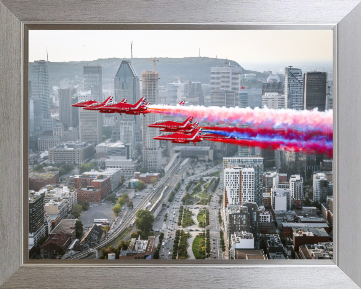 RAF Red Arrows over Montreal Photo Print - Royal Air Force Aircraft Hampshire Prints 10 x 8 Silver Frame No