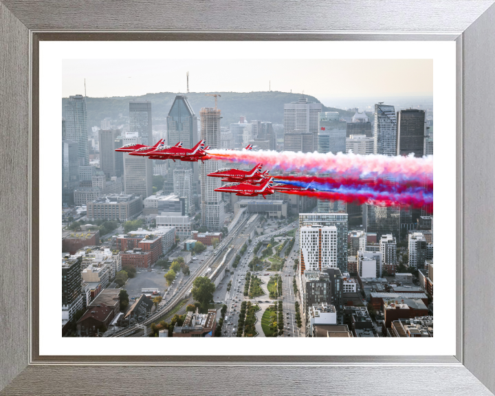 RAF Red Arrows over Montreal Photo Print - Royal Air Force Aircraft Hampshire Prints 10 x 8 Silver Frame Yes