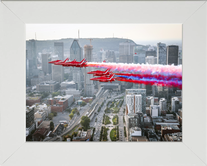 RAF Red Arrows over Montreal Photo Print - Royal Air Force Aircraft Hampshire Prints 10 x 8 White Frame No