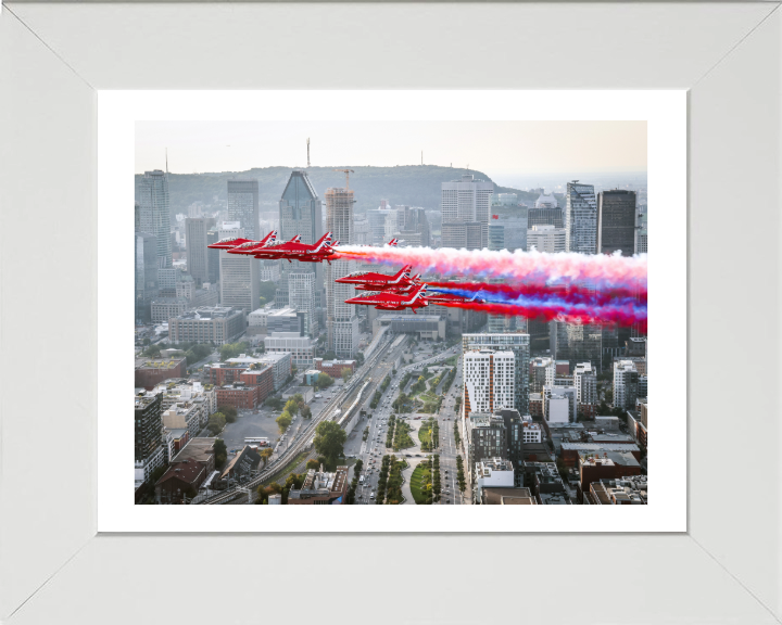 RAF Red Arrows over Montreal Photo Print - Royal Air Force Aircraft Hampshire Prints 10 x 8 White Frame Yes