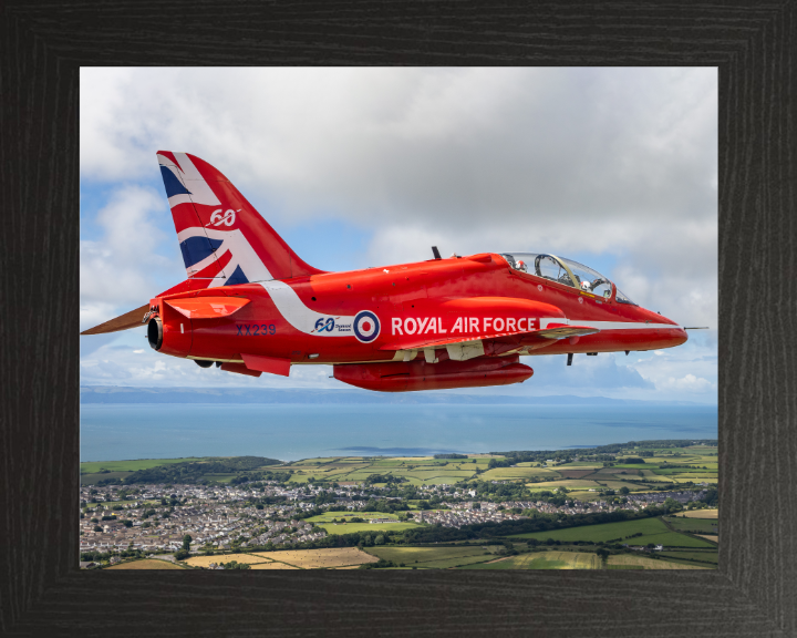 RAF Red Arrows Hawk T1 jet in Flight Photo Print - Royal Air Force Aircraft Hampshire Prints 10 x 8 Black Frame No