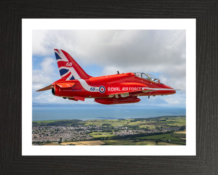 RAF Red Arrows Hawk T1 jet in Flight Photo Print - Royal Air Force Aircraft Hampshire Prints 10 x 8 Black Frame Yes