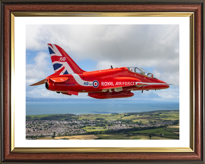 RAF Red Arrows Hawk T1 jet in Flight Photo Print - Royal Air Force Aircraft Hampshire Prints 10 x 8 Classic Frame Yes