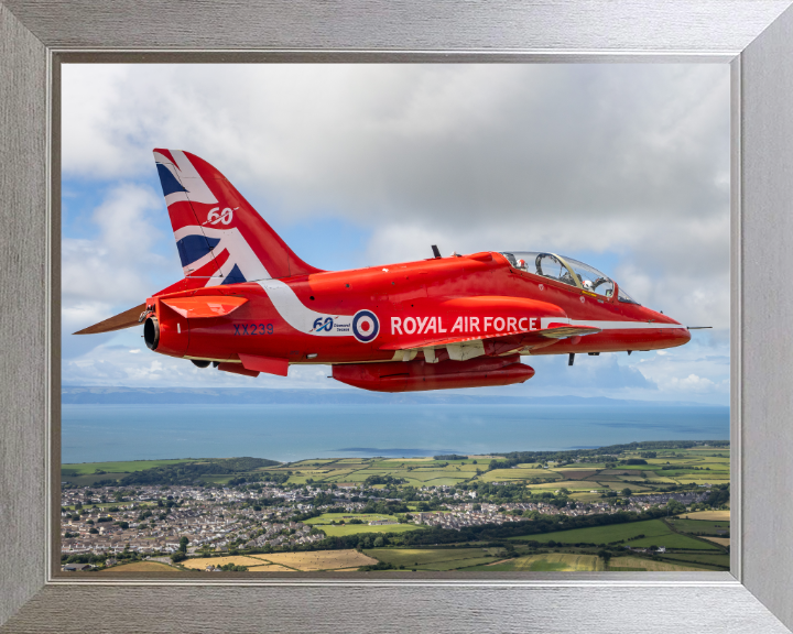 RAF Red Arrows Hawk T1 jet in Flight Photo Print - Royal Air Force Aircraft Hampshire Prints 10 x 8 Silver Frame No