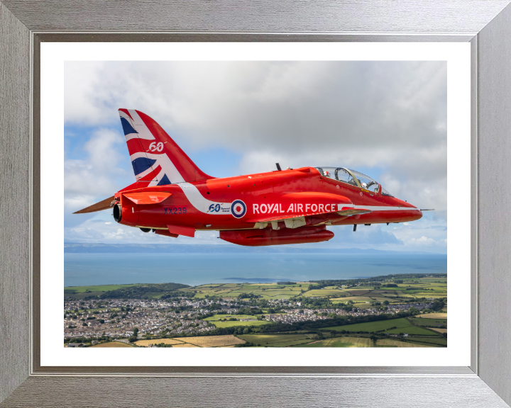 RAF Red Arrows Hawk T1 jet in Flight Photo Print - Royal Air Force Aircraft Hampshire Prints 10 x 8 Silver Frame Yes
