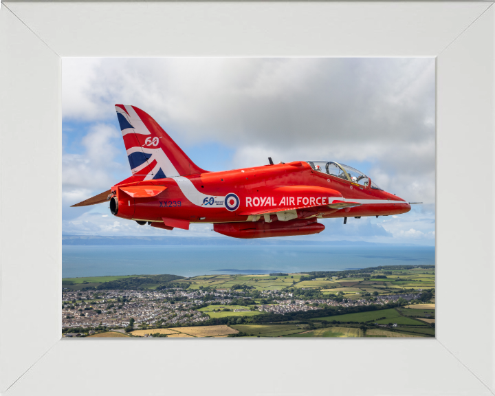 RAF Red Arrows Hawk T1 jet in Flight Photo Print - Royal Air Force Aircraft Hampshire Prints 10 x 8 White Frame No