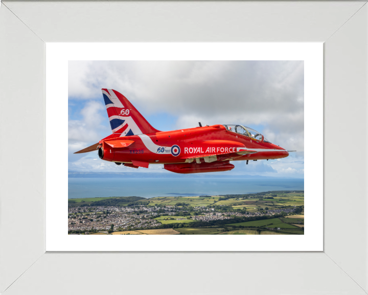 RAF Red Arrows Hawk T1 jet in Flight Photo Print - Royal Air Force Aircraft Hampshire Prints 10 x 8 White Frame Yes