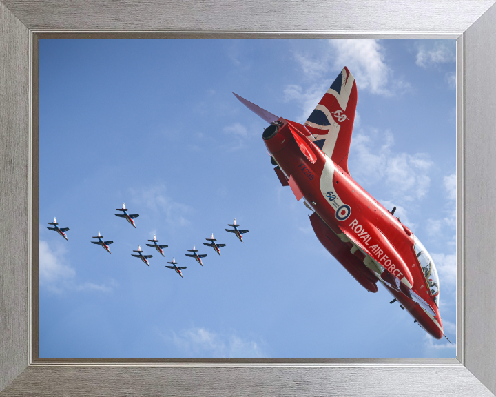 RAF Red Arrows Hawk T1 and Patrouille De France Photo Print - Royal Air Force Aircraft Hampshire Prints 10 x 8 Silver Frame No