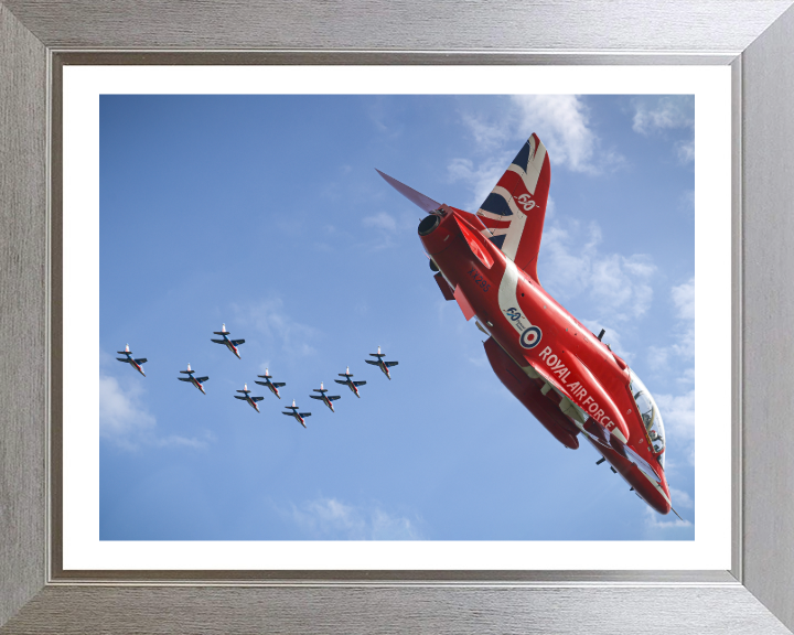 RAF Red Arrows Hawk T1 and Patrouille De France Photo Print - Royal Air Force Aircraft Hampshire Prints 10 x 8 Silver Frame Yes