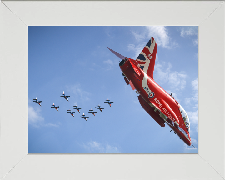 RAF Red Arrows Hawk T1 and Patrouille De France Photo Print - Royal Air Force Aircraft Hampshire Prints 10 x 8 White Frame No