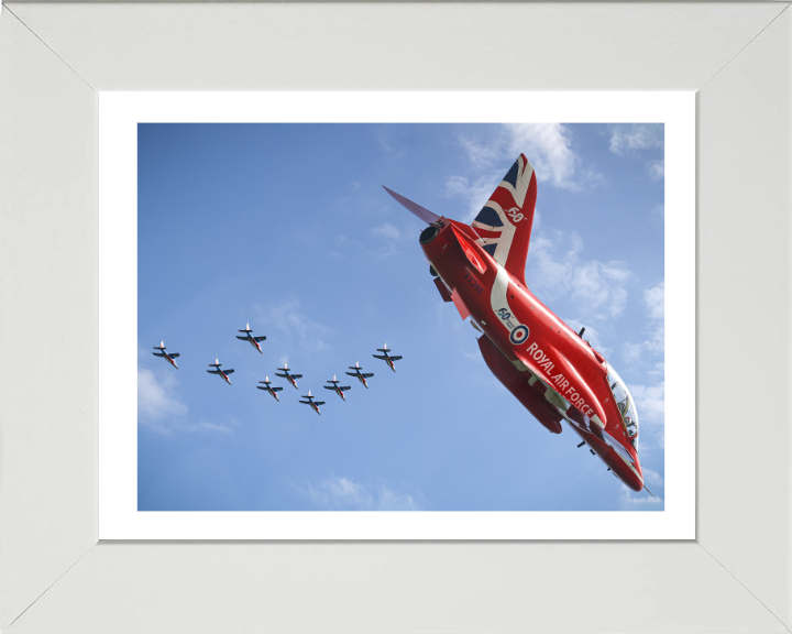 RAF Red Arrows Hawk T1 and Patrouille De France Photo Print - Royal Air Force Aircraft Hampshire Prints 10 x 8 White Frame Yes