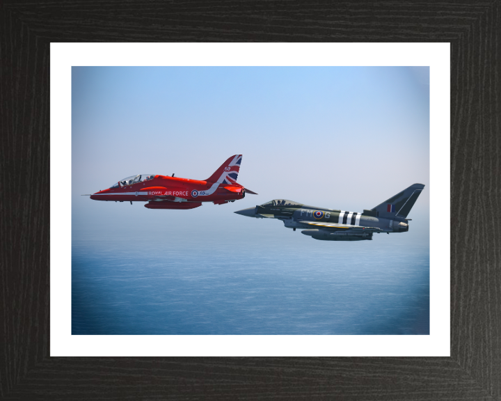 RAF Red Arrows Hawk T1 and Typhoon Jets Photo Print - Royal Air Force Aircraft Hampshire Prints 10 x 8 Black Frame Yes