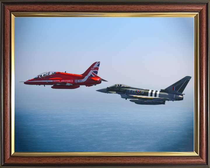 RAF Red Arrows Hawk T1 and Typhoon Jets Photo Print - Royal Air Force Aircraft Hampshire Prints 10 x 8 Classic Frame No