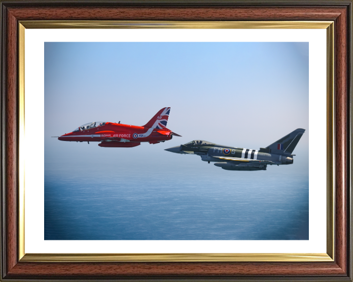 RAF Red Arrows Hawk T1 and Typhoon Jets Photo Print - Royal Air Force Aircraft Hampshire Prints 10 x 8 Classic Frame Yes