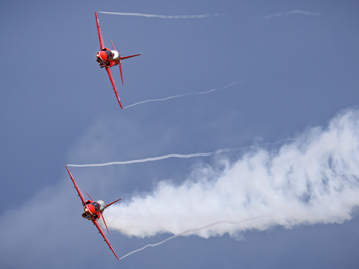 Two RAF Red Arrows Hawk T1 jets in flight Photo Print - Royal Air Force Aircraft Hampshire Prints 6 x 4 No Frame No