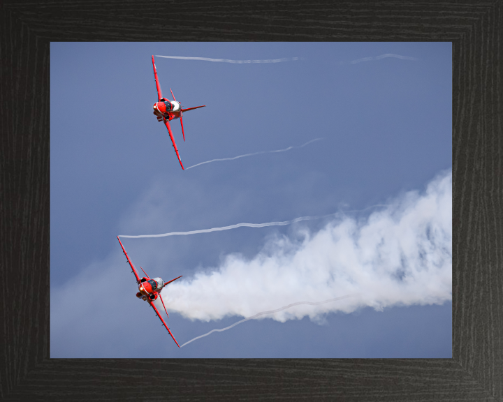 Two RAF Red Arrows Hawk T1 jets in flight Photo Print - Royal Air Force Aircraft Hampshire Prints 10 x 8 Black Frame No