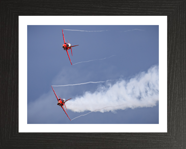 Two RAF Red Arrows Hawk T1 jets in flight Photo Print - Royal Air Force Aircraft Hampshire Prints 10 x 8 Black Frame Yes