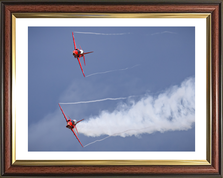 Two RAF Red Arrows Hawk T1 jets in flight Photo Print - Royal Air Force Aircraft Hampshire Prints 10 x 8 Classic Frame Yes