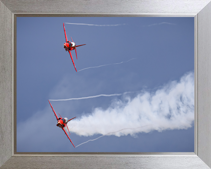 Two RAF Red Arrows Hawk T1 jets in flight Photo Print - Royal Air Force Aircraft Hampshire Prints 10 x 8 Silver Frame No