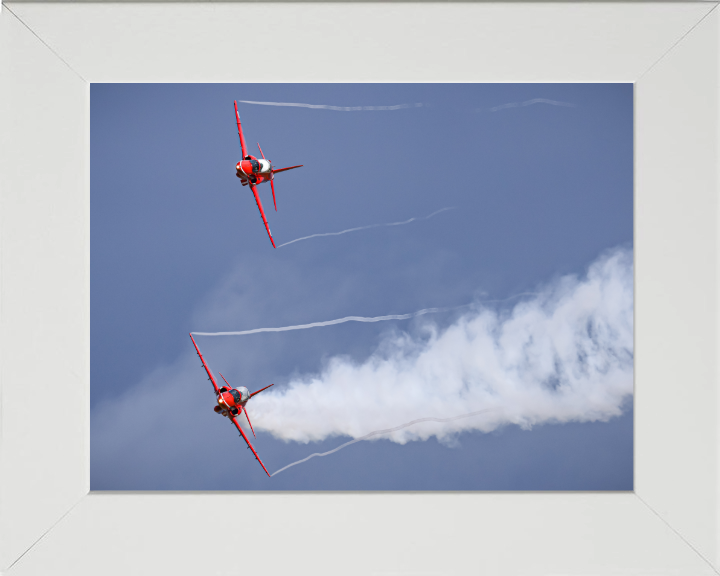 Two RAF Red Arrows Hawk T1 jets in flight Photo Print - Royal Air Force Aircraft Hampshire Prints 10 x 8 White Frame No