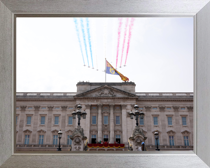 RAF Red Arrows Buckingham Palace flyover Photo Print - Royal Air Force Aircraft Hampshire Prints 10 x 8 Silver Frame No