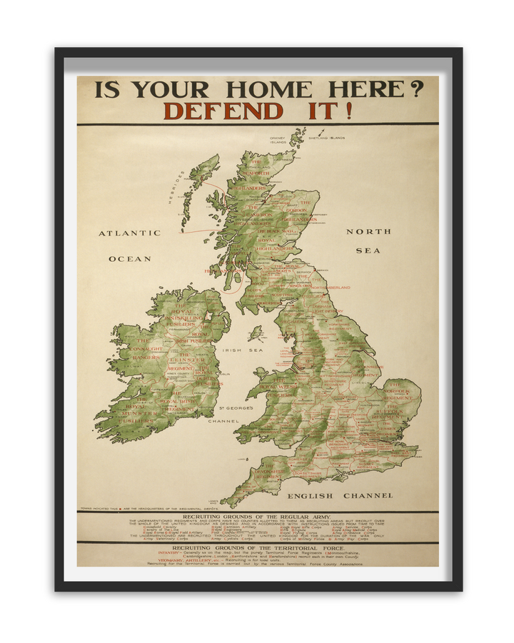 Is Your Home Here? Defend It | British World War One Recruitment Poster Posters, Prints, & Visual Artwork Hampshire Prints A5