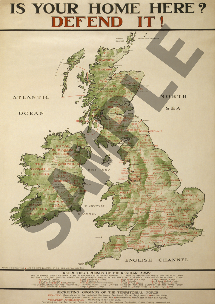 Is Your Home Here? Defend It | British World War One Recruitment Poster Posters, Prints, & Visual Artwork Hampshire Prints A4