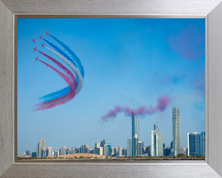 RAF Red Arrows over Abu Dhabi UAE Photo Print - Royal Air Force Aircraft Hampshire Prints 10 x 8 Silver Frame No