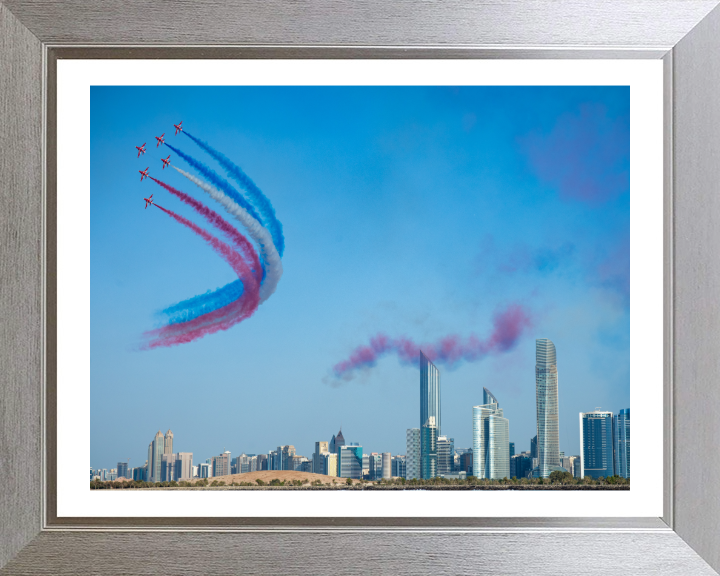 RAF Red Arrows over Abu Dhabi UAE Photo Print - Royal Air Force Aircraft Hampshire Prints 10 x 8 Silver Frame Yes