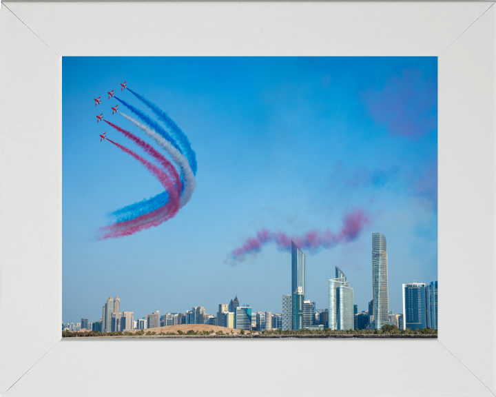 RAF Red Arrows over Abu Dhabi UAE Photo Print - Royal Air Force Aircraft Hampshire Prints 10 x 8 White Frame No