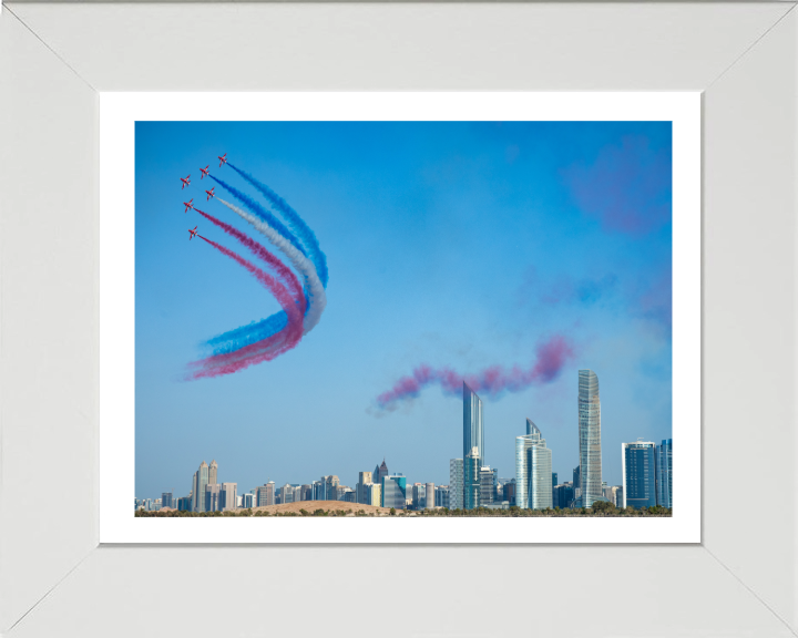 RAF Red Arrows over Abu Dhabi UAE Photo Print - Royal Air Force Aircraft Hampshire Prints 10 x 8 White Frame Yes