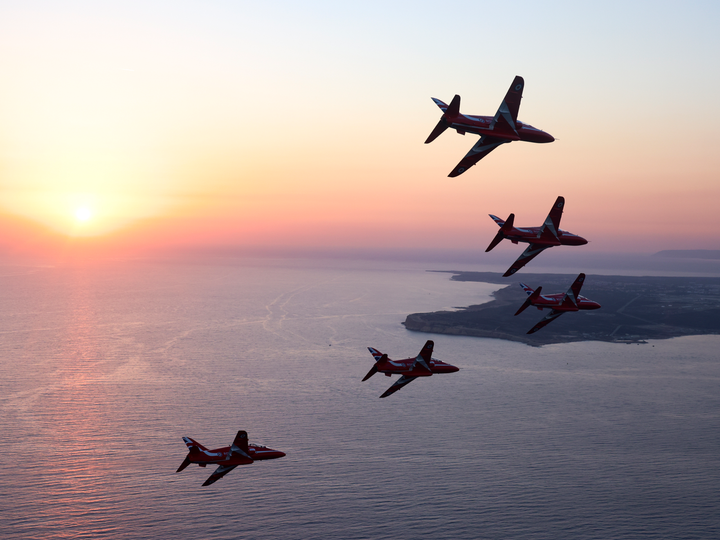 RAF Red Arrows in formation at sunset Photo Print - Royal Air Force Aircraft Hampshire Prints 6 x 4 No Frame No