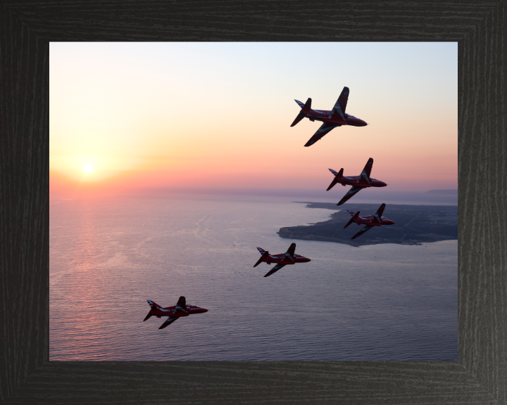 RAF Red Arrows in formation at sunset Photo Print - Royal Air Force Aircraft Hampshire Prints 10 x 8 Black Frame No