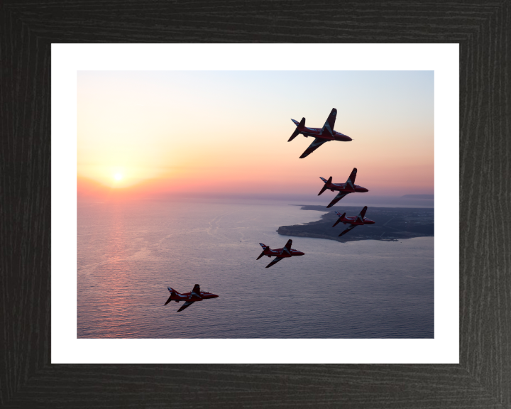 RAF Red Arrows in formation at sunset Photo Print - Royal Air Force Aircraft Hampshire Prints 10 x 8 Black Frame Yes