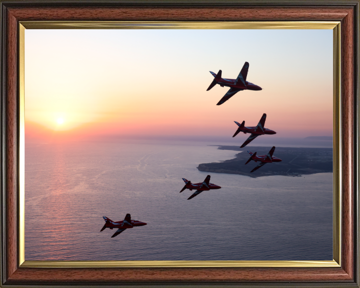 RAF Red Arrows in formation at sunset Photo Print - Royal Air Force Aircraft Hampshire Prints 10 x 8 Classic Frame No