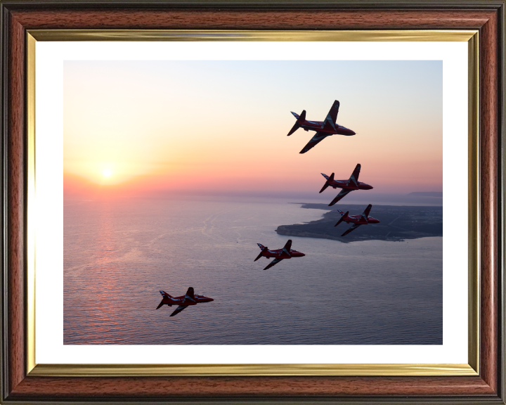 RAF Red Arrows in formation at sunset Photo Print - Royal Air Force Aircraft Hampshire Prints 10 x 8 Classic Frame Yes