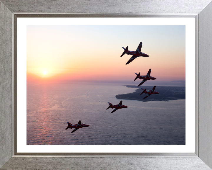 RAF Red Arrows in formation at sunset Photo Print - Royal Air Force Aircraft Hampshire Prints 10 x 8 Silver Frame Yes