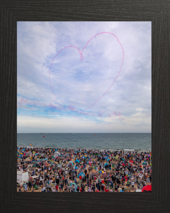 RAF Red Arrows Heart Display over Bournemouth Beach Photo Print - Royal Air Force Aircraft Hampshire Prints 10 x 8 Black Frame No