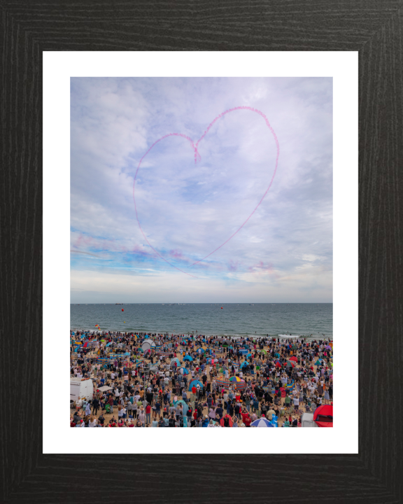RAF Red Arrows Heart Display over Bournemouth Beach Photo Print - Royal Air Force Aircraft Hampshire Prints 10 x 8 Black Frame Yes