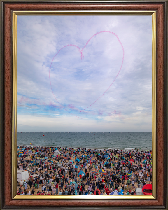 RAF Red Arrows Heart Display over Bournemouth Beach Photo Print - Royal Air Force Aircraft Hampshire Prints 10 x 8 Classic Frame No