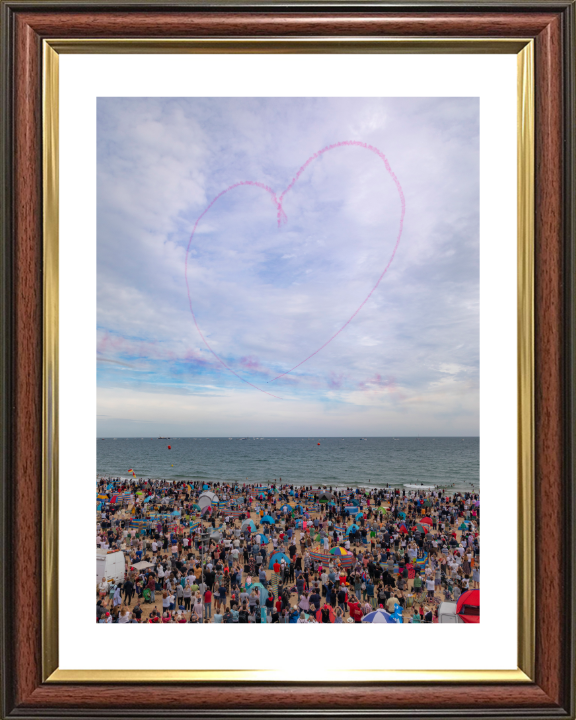 RAF Red Arrows Heart Display over Bournemouth Beach Photo Print - Royal Air Force Aircraft Hampshire Prints 10 x 8 Classic Frame Yes