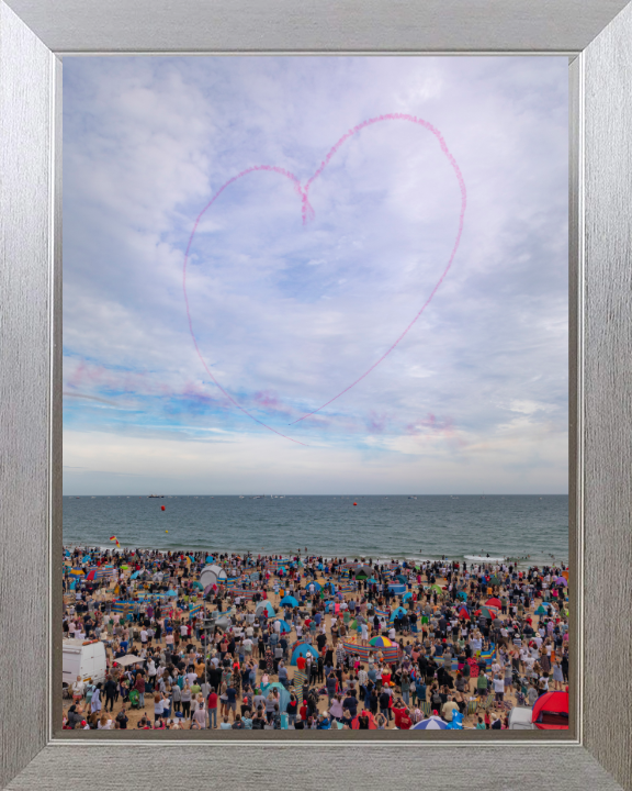 RAF Red Arrows Heart Display over Bournemouth Beach Photo Print - Royal Air Force Aircraft Hampshire Prints 10 x 8 Silver Frame No