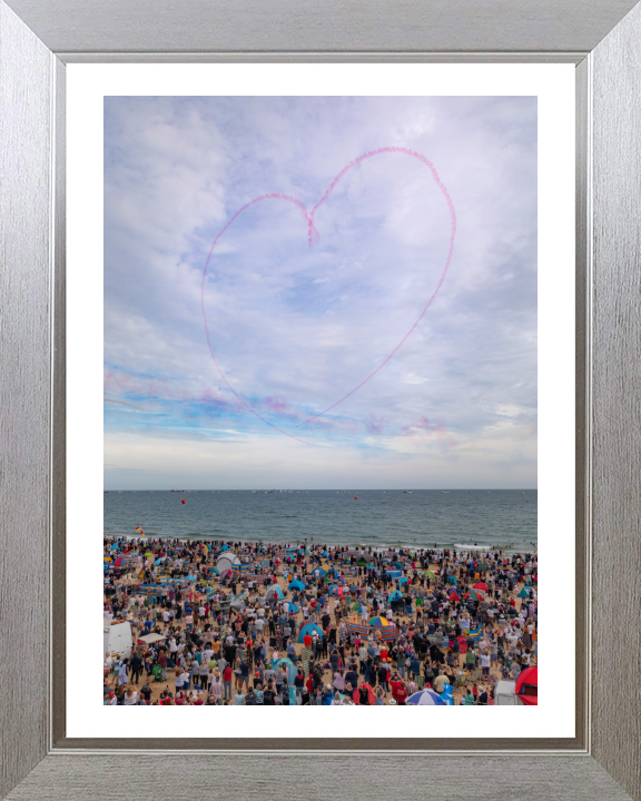 RAF Red Arrows Heart Display over Bournemouth Beach Photo Print - Royal Air Force Aircraft Hampshire Prints 10 x 8 Silver Frame Yes