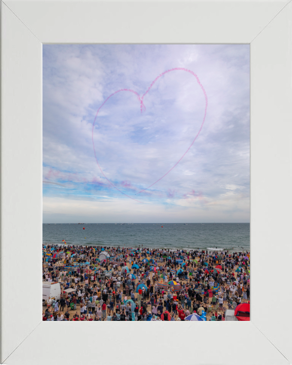 RAF Red Arrows Heart Display over Bournemouth Beach Photo Print - Royal Air Force Aircraft Hampshire Prints 10 x 8 White Frame No