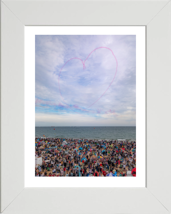 RAF Red Arrows Heart Display over Bournemouth Beach Photo Print - Royal Air Force Aircraft Hampshire Prints 10 x 8 White Frame Yes