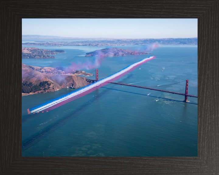 RAF Red Arrows over The Golden Gate Bridge Photo Print - Royal Air Force Aircraft Hampshire Prints 10 x 8 Black Frame No